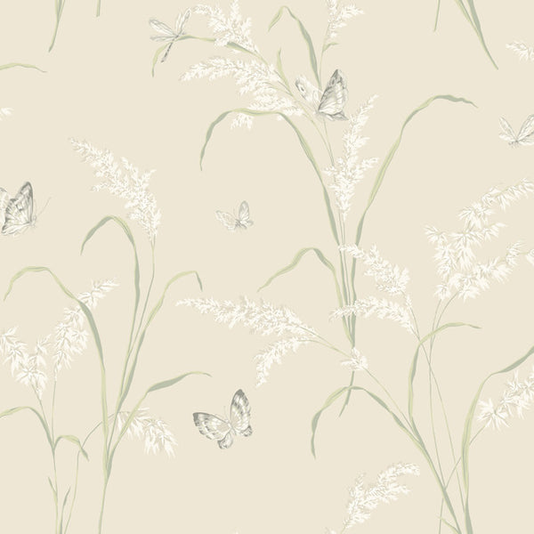 York AB1814 Black & White Tall Grass W/Butterflies Wallpaper