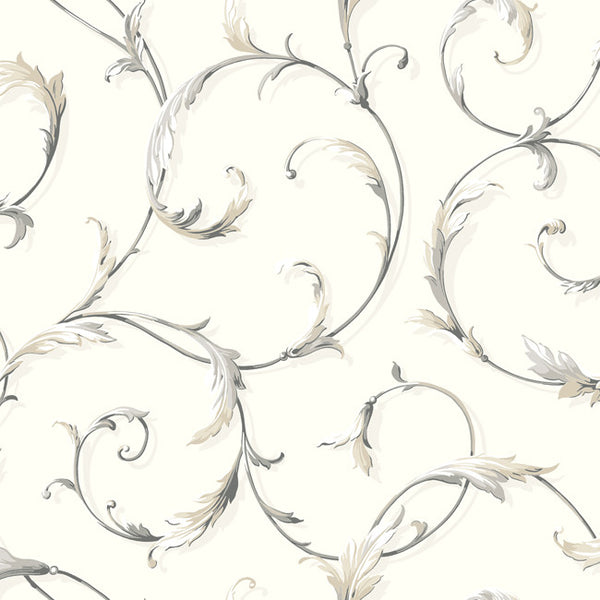 York AB1961 Black & White Acanthus Scroll Wallpaper