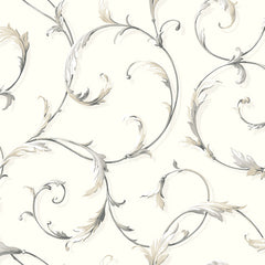 York AB1961 Black & White Acanthus Scroll Wallpaper