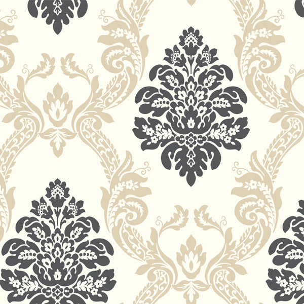 York AB2026 Black & White Ogee Damask Wallpaper