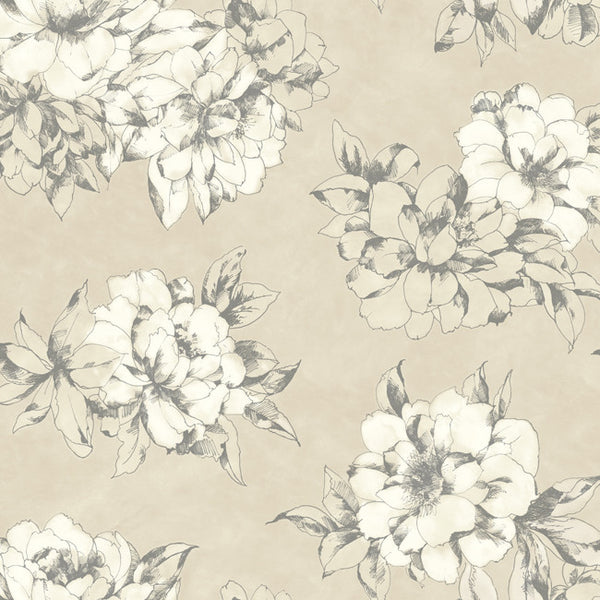 York AB2125 Black & White Watercolor Floral Wallpaper