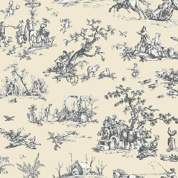 York AB2130 Black & White Scenic Toile Wallpaper