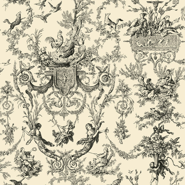 York AB2139 Black & White Old World Toile Wallpaper