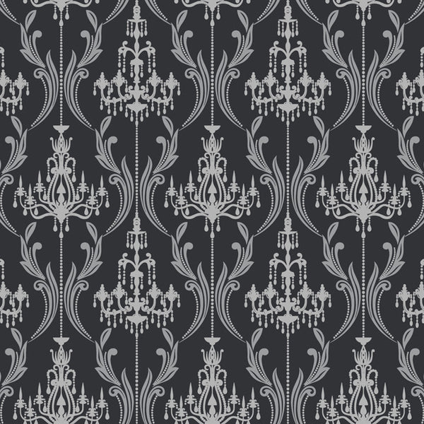 York AB2169 Black & White Chandelier Damask Wallpaper