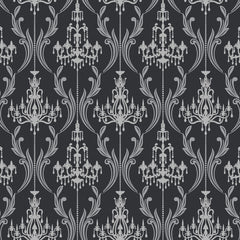 York AB2169 Black & White Chandelier Damask Wallpaper