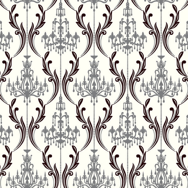 York AB2170 Black & White Chandelier Damask Wallpaper