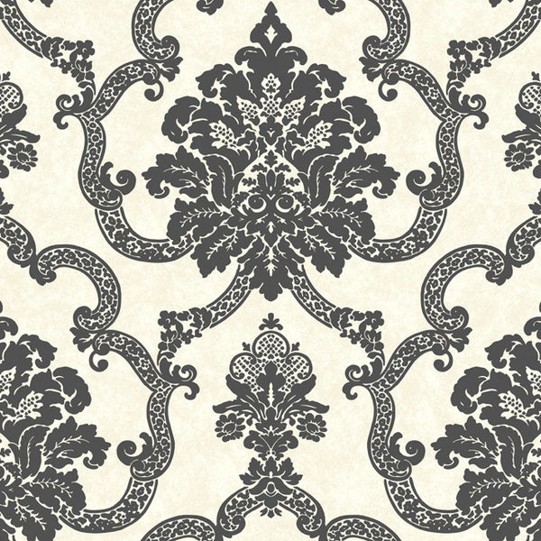 York AB2182 Black & White Decorative Damask Wallpaper