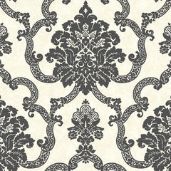 York AB2182 Black & White Decorative Damask Wallpaper