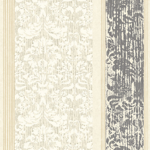 York AB2187 Black & White Damask Stripe Wallpaper