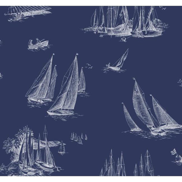 York AC6136 By The Sea Sailboat Toile Wallpaper