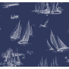 York AC6136 By The Sea Sailboat Toile Wallpaper