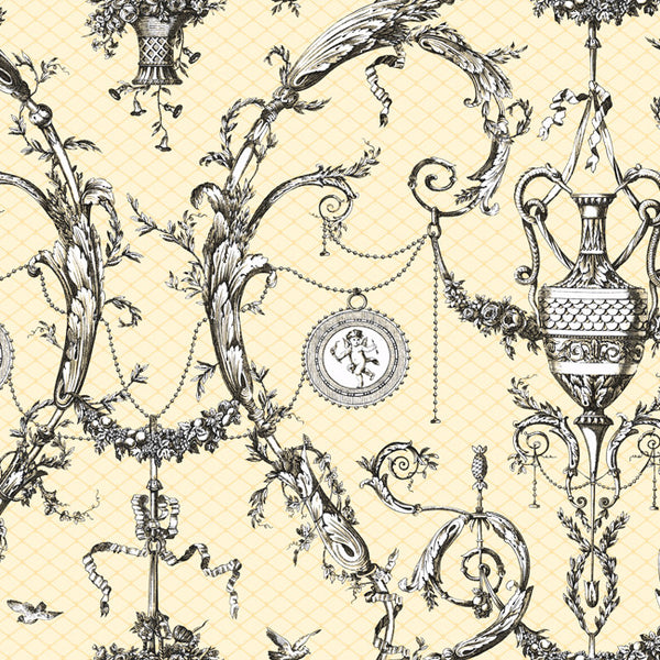 York AH4756 Black & White Neoclassic Urn Toile Wallpaper