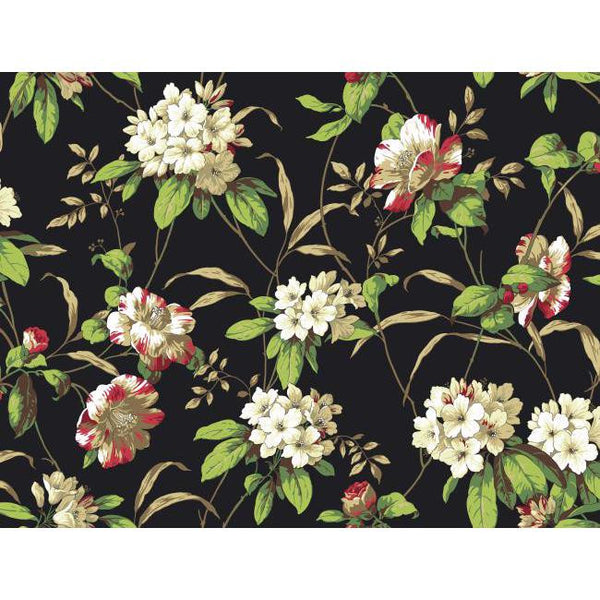 York AH4789 Black & White Book Rhododendron Floral Wallpaper