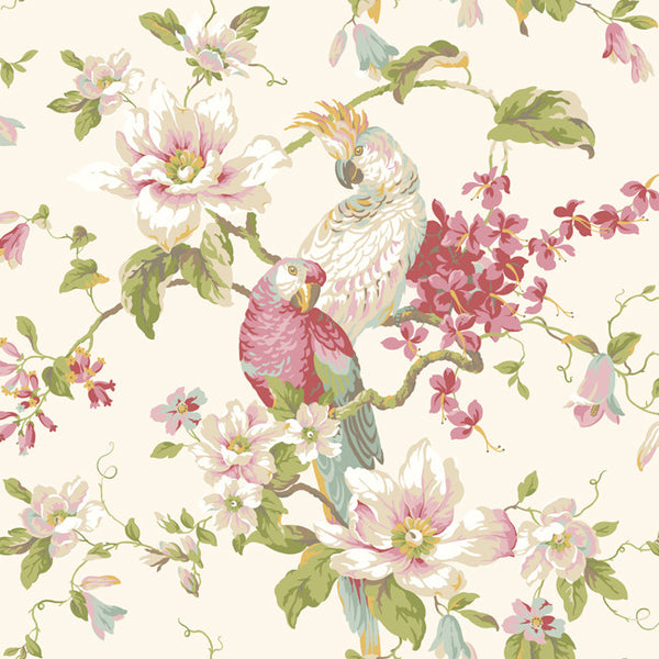 York Wallpaper AK7458 Ashford House Blooms Tropical Birds with Magnolias