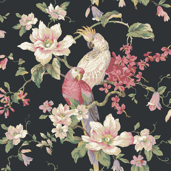 York Wallpaper AK7459 Ashford House Blooms Tropical Birds with Magnolias
