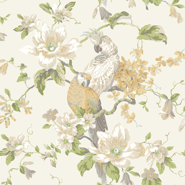 York Wallpaper AK7461 Ashford House Blooms Tropical Birds with Magnolias