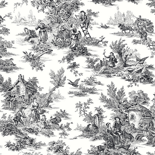 York AT4228 Black & White Campagne Toile Wallpaper
