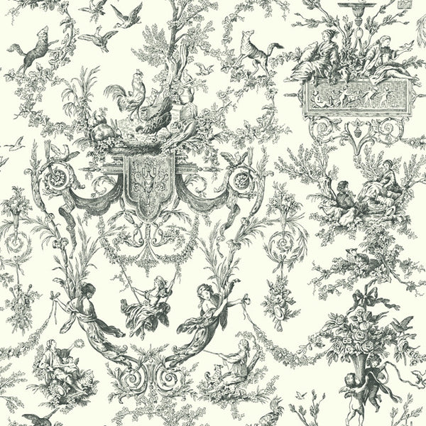 York AT4237 Black & White Campagne Toile Wallpaper