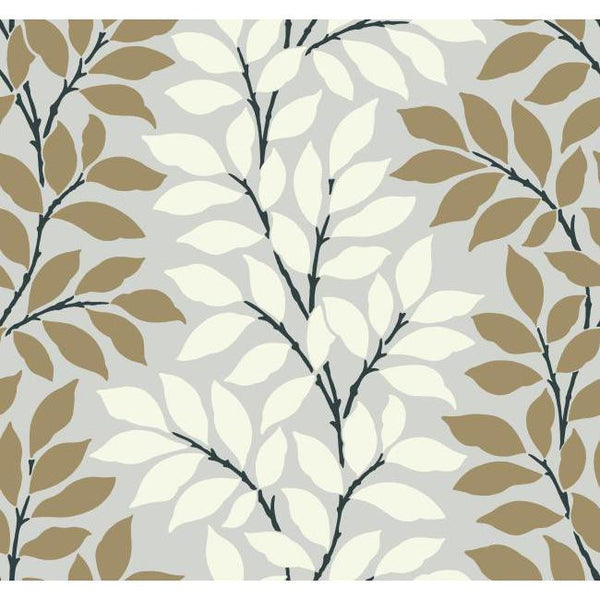 York BL0320 Metallics Book Leaf/Branch Stripe Wallpaper