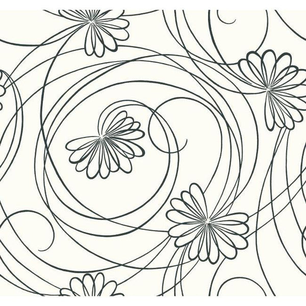 York BL0340 Black & White Book Script Floral Wallpaper