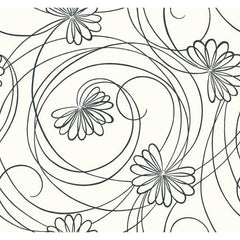 York BL0340 Black & White Book Script Floral Wallpaper