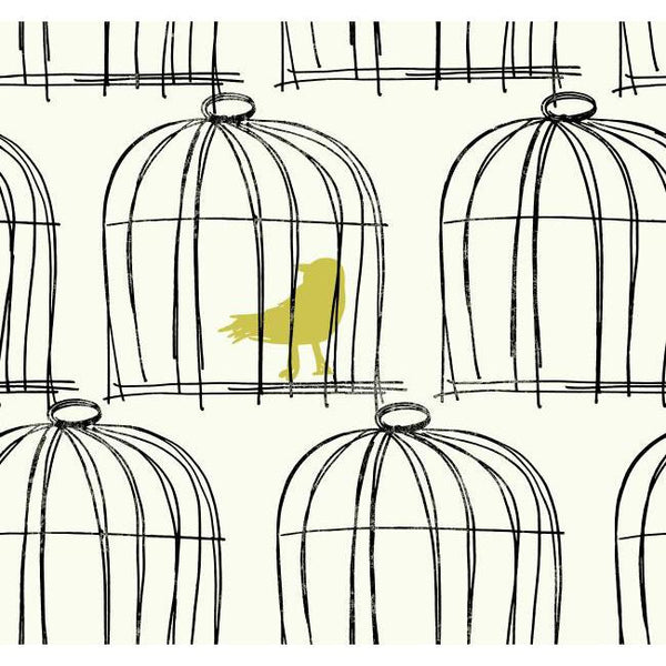 York BL0428 Black & White Book Birdcage Wallpaper
