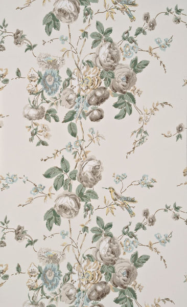 G P & J Baker Wallpaper BW45022.1 Roses & Hummingbird Ivory/Sage