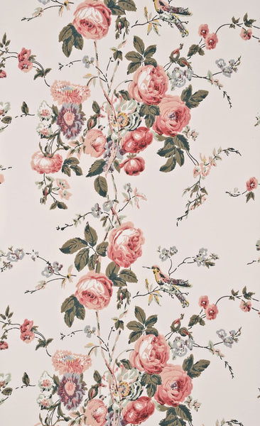 G P & J Baker Wallpaper BW45022.4 Roses & Hummingbird Red/Green
