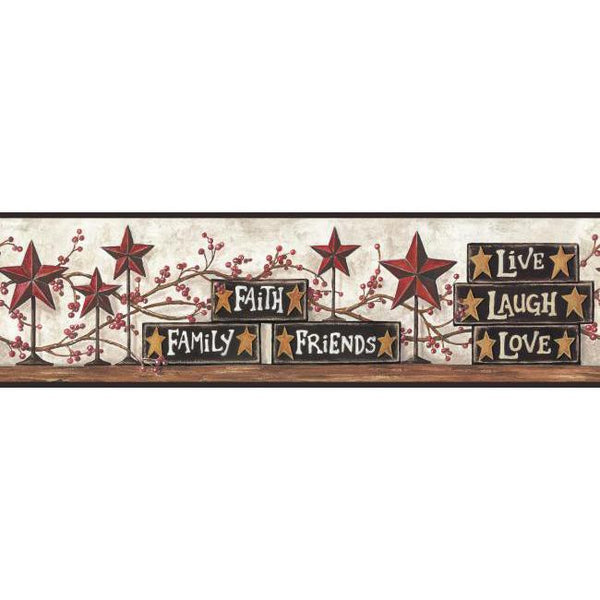 York Wallpaper CB5503BD Hearts & Crafts III Stars & Blocks on Shelf Border