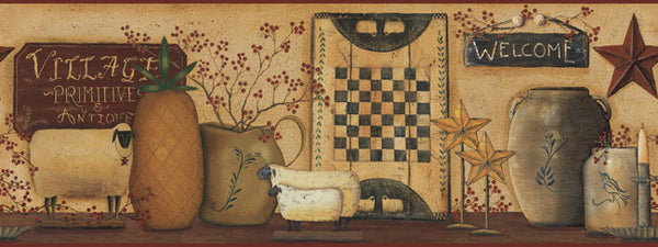 York Wallpaper CB5508BD Hearts & Crafts III Primitive Pineapple Border