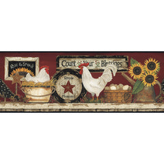 York Wallpaper CB5538BD Border Portfolio II Hen and Rooster Border