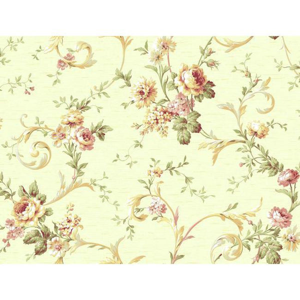 York CG5641 Orange & Yellow Book Floral Scroll Trail Wallpaper