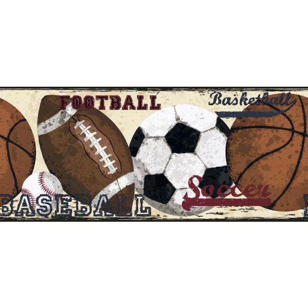 York Wallpaper CK7624B Candice Olson Kids Vintage Sports Border