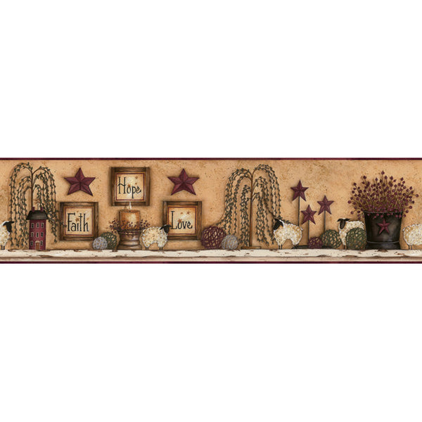 York Wallpaper CN1136BD Border Portfolio II Faith, Hope, Love Shelf Border