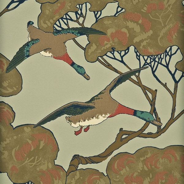 Mulberry Wallpaper FG066.H22 Flying Ducks Sky/Moss