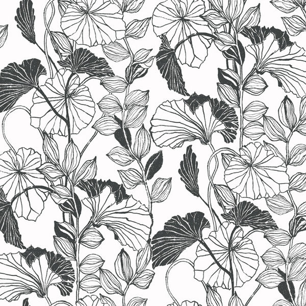York FP2660 Black & White Leaf Outline Wallpaper