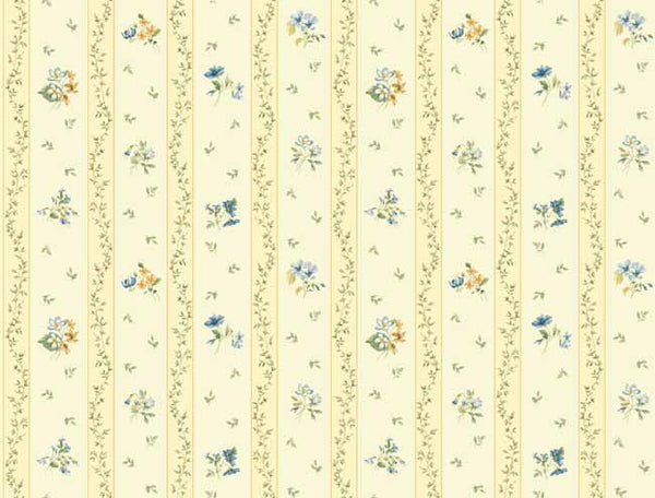 York GP7283 Orange & Yellow Book Floral Toss Stripe Wallpaper