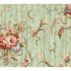 York HA1326 Blue Book Parrots With Floral Bouquets Wallpaper