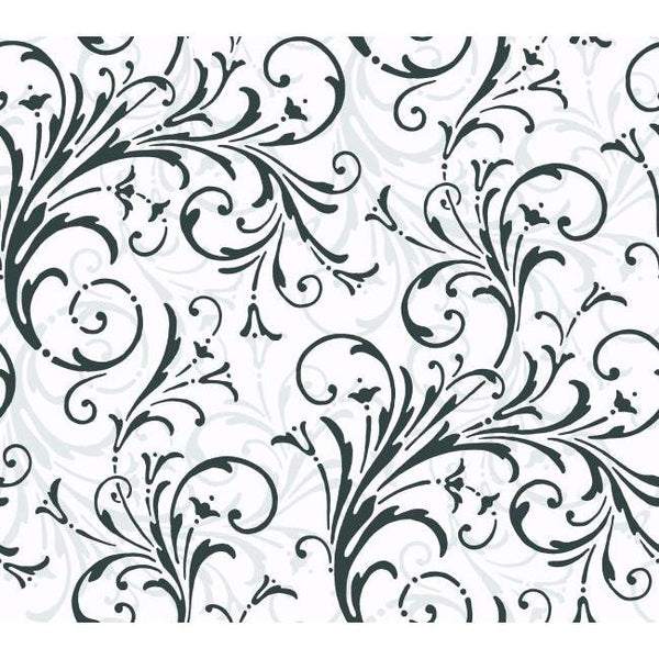 York KD1726 Black & White Book Layered Scroll Wallpaper