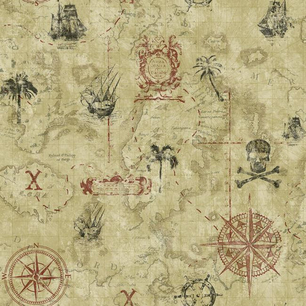 York KS2338 Cool Kids Pirate Map Wallpaper