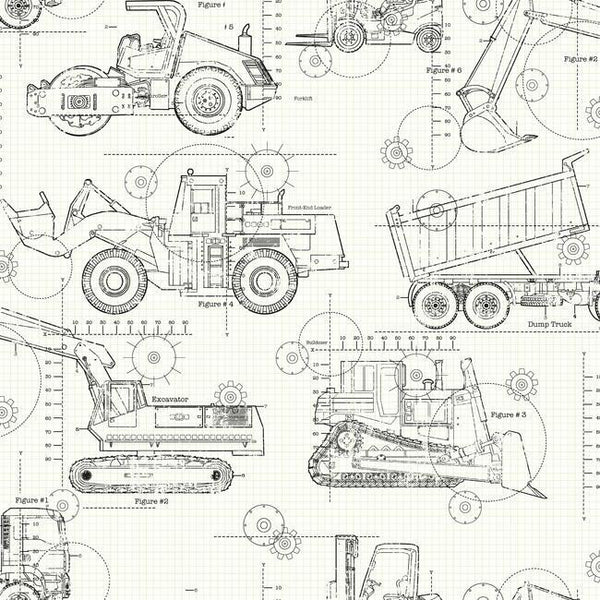 York KS2349 Cool Kids Construction Blueprint Wallpaper