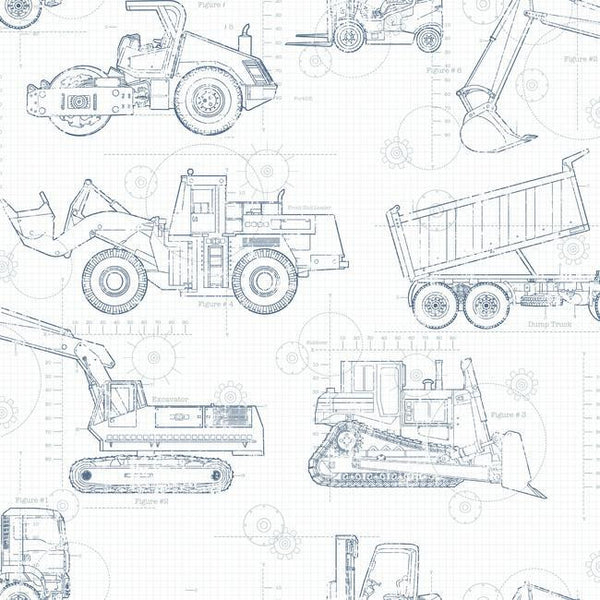 York KS2350 Cool Kids Construction Blueprint Wallpaper