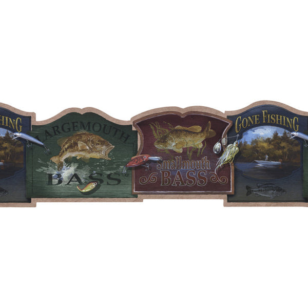 York Wallpaper NM6811B Border Portfolio II Bass Fishing Signs Border