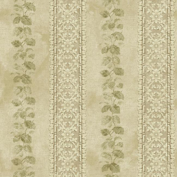 York NV6092 Baton Rouge Ornamental Leaf Trellis Stripe Wallpaper