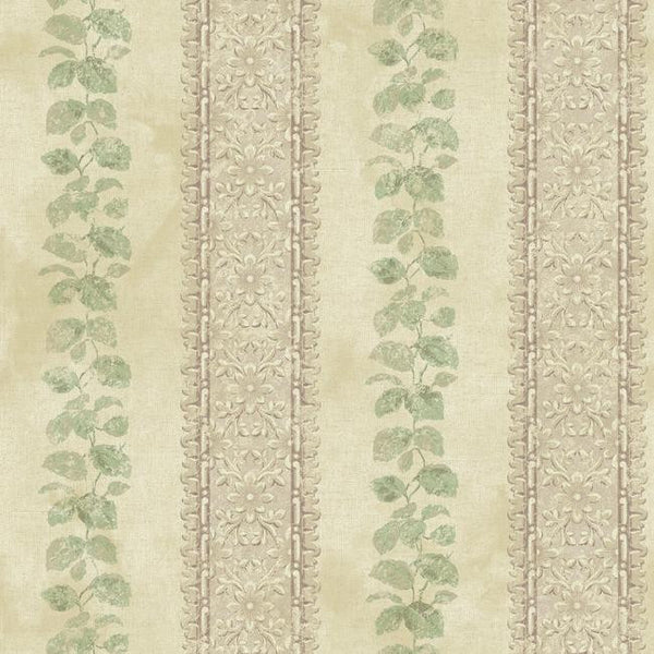 York NV6095 Baton Rouge Ornamental Leaf Trellis Stripe Wallpaper