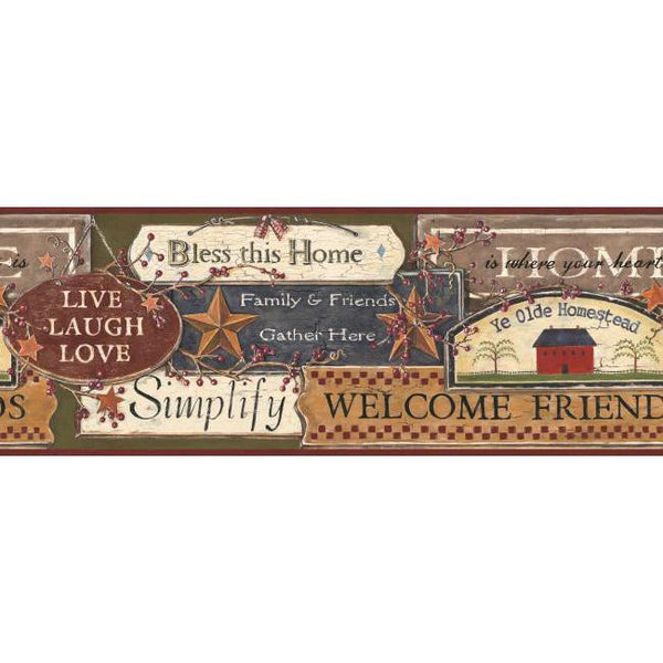 York Wallpaper PC3976BD Folk Heart II Country Sign Border