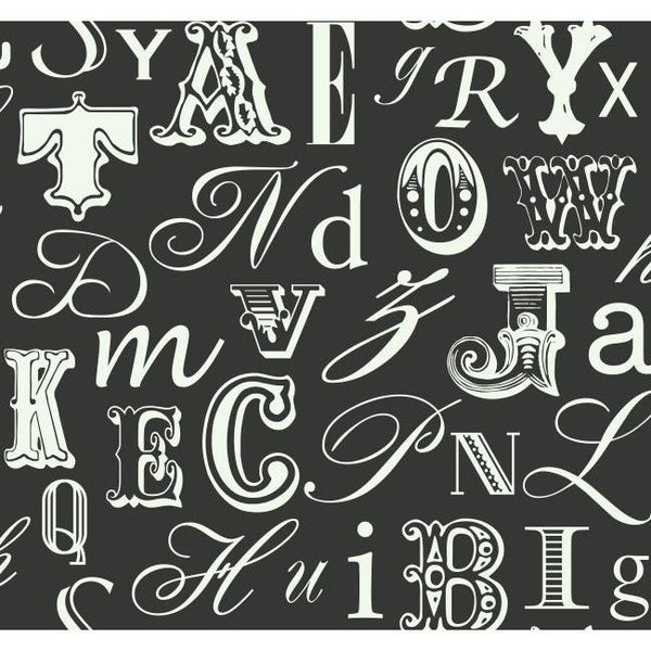York RB4272 Black & White Book Word Play Wallpaper