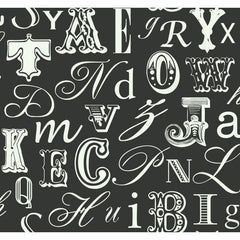 York RB4272 Black & White Book Word Play Wallpaper