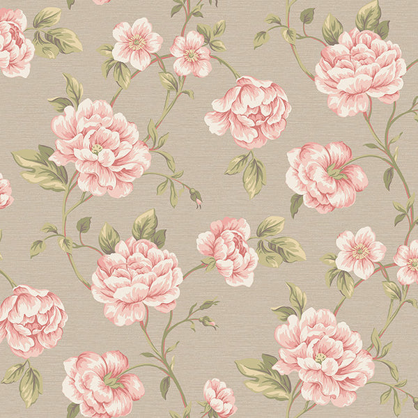 York RE9030 Vintage Patina Peony Vine Wallpaper