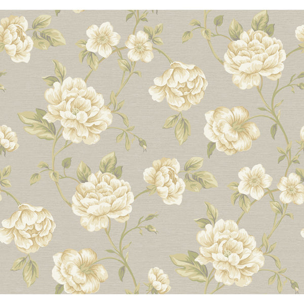 York RE9031 Vintage Patina Peony Vine Wallpaper